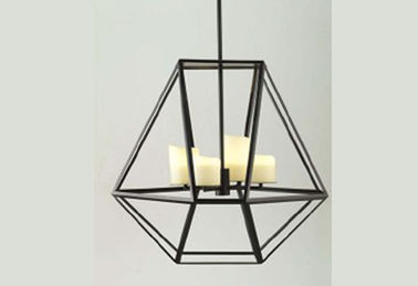 Glass Candle Inside Led Chandelier Lights , Wide Black Iron Cage Pendant Lamp