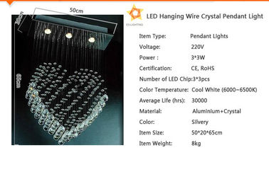 Yemek odası Kolye Kristal Işık, 3pcs * 3W Avize Işıkları