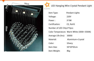 Yemek odası Kolye Kristal Işık, 3pcs * 3W Avize Işıkları